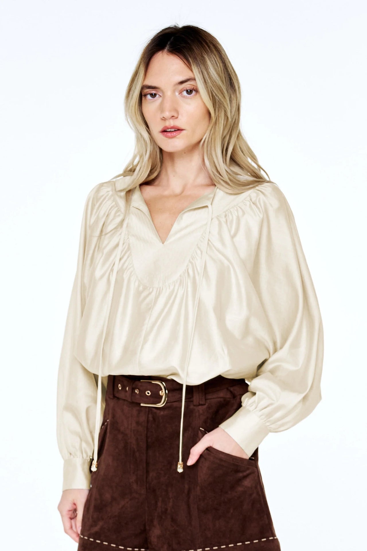 Cindy Topstitched Batwing Blouse Ciebon