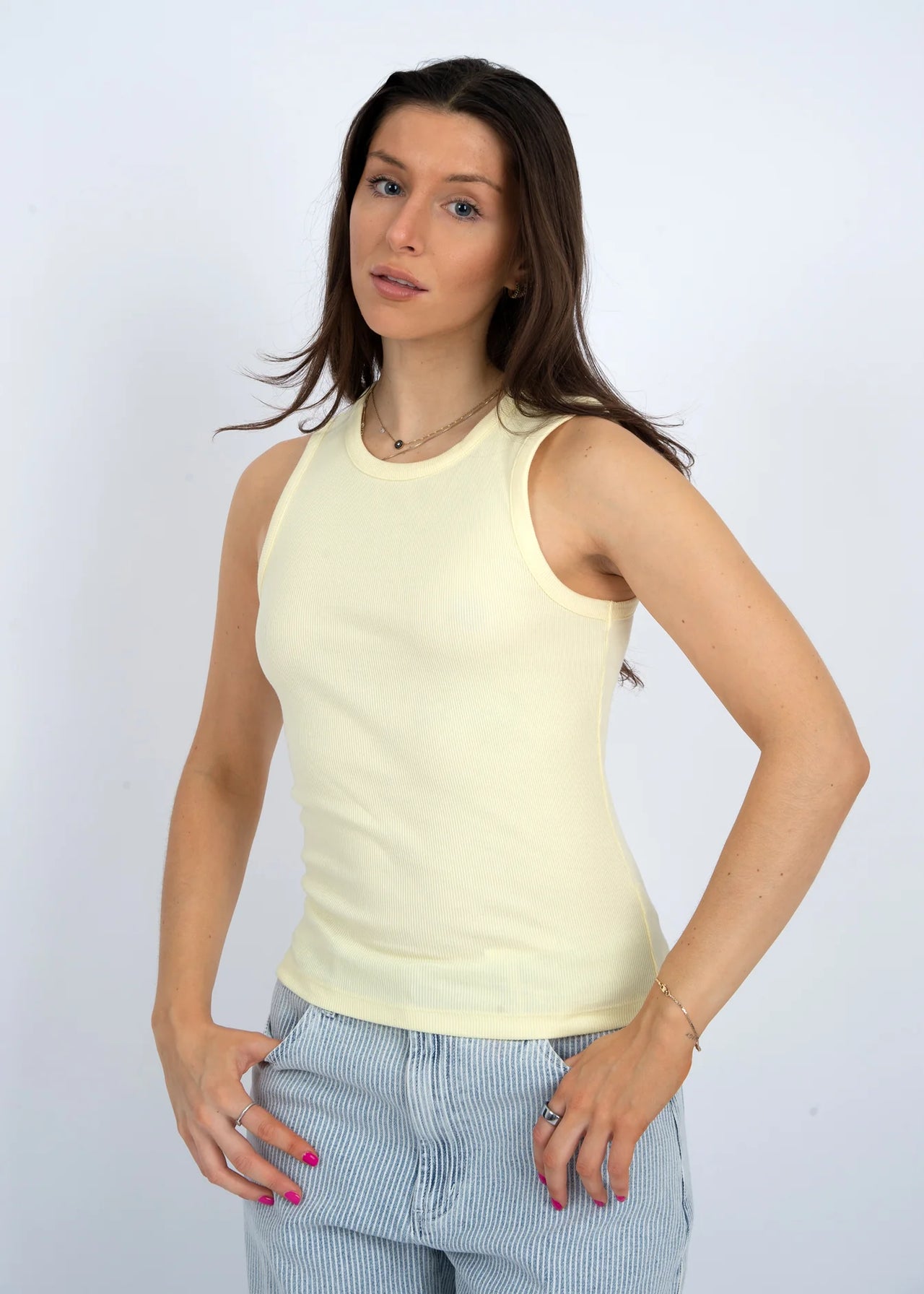 Maria Ribbed Crew Neck Muscle Tank Top