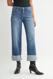 Scissor Cut Cuffed Slim Wide Leg Jeans Just Black Denim