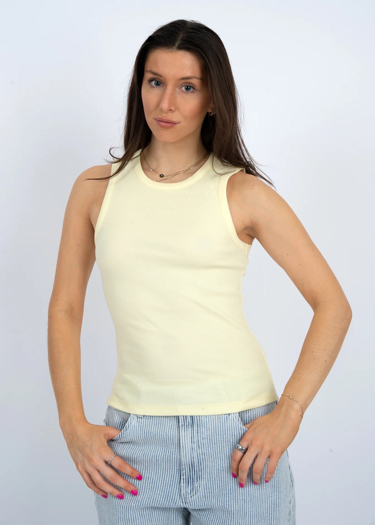 Maria Ribbed Crew Neck Muscle Tank Top