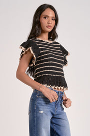 Short Sleeve Ruffle Top Sweater Elan