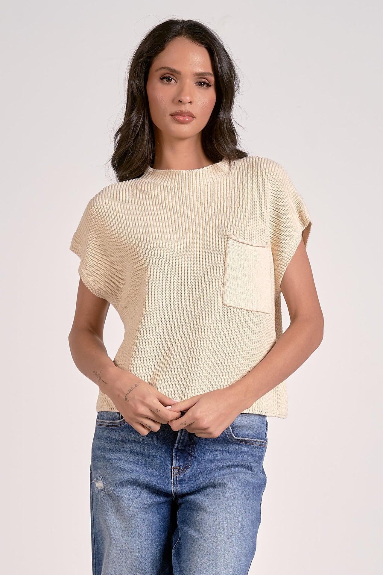 Cap Sleeve Crewneck Sweater Elan