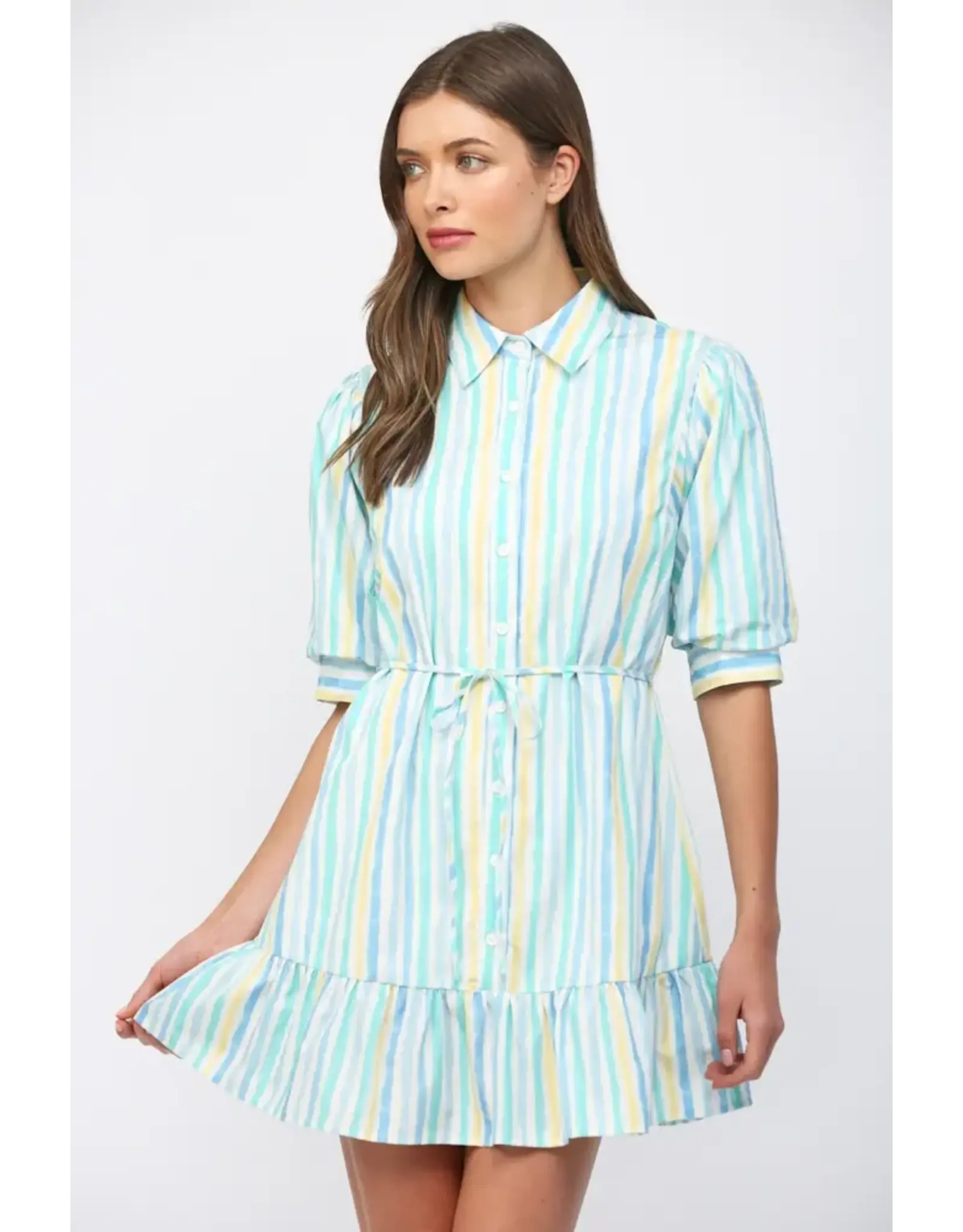 Watercolor Stripe Shirt Dress Fate