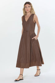 Bruni Topstitched Denim Effect Midi Dress Ciebon