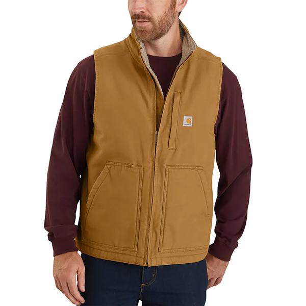 MEN`S LOOSE FIT WASHED DUCK SHERPA-LINED MOCK-NECK VEST BRN/CARHARTTBROWN