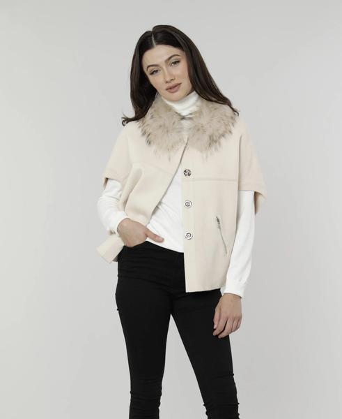 FAUX FUR TRIM BAT WING CARDIGAN CREME