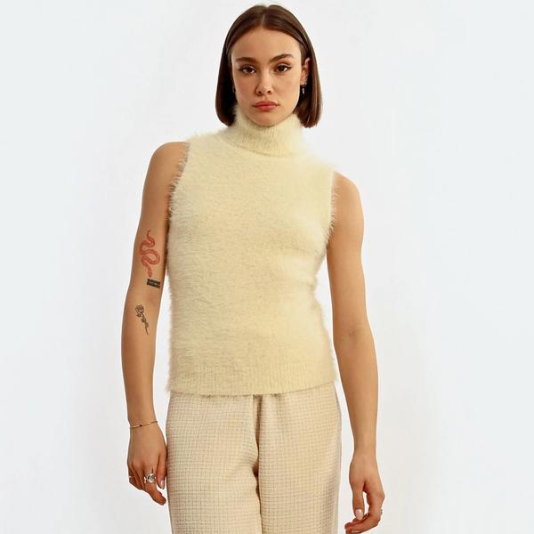 TEXTURED SLEEVELESS TURTLENECK SWEATER OFFWHITE